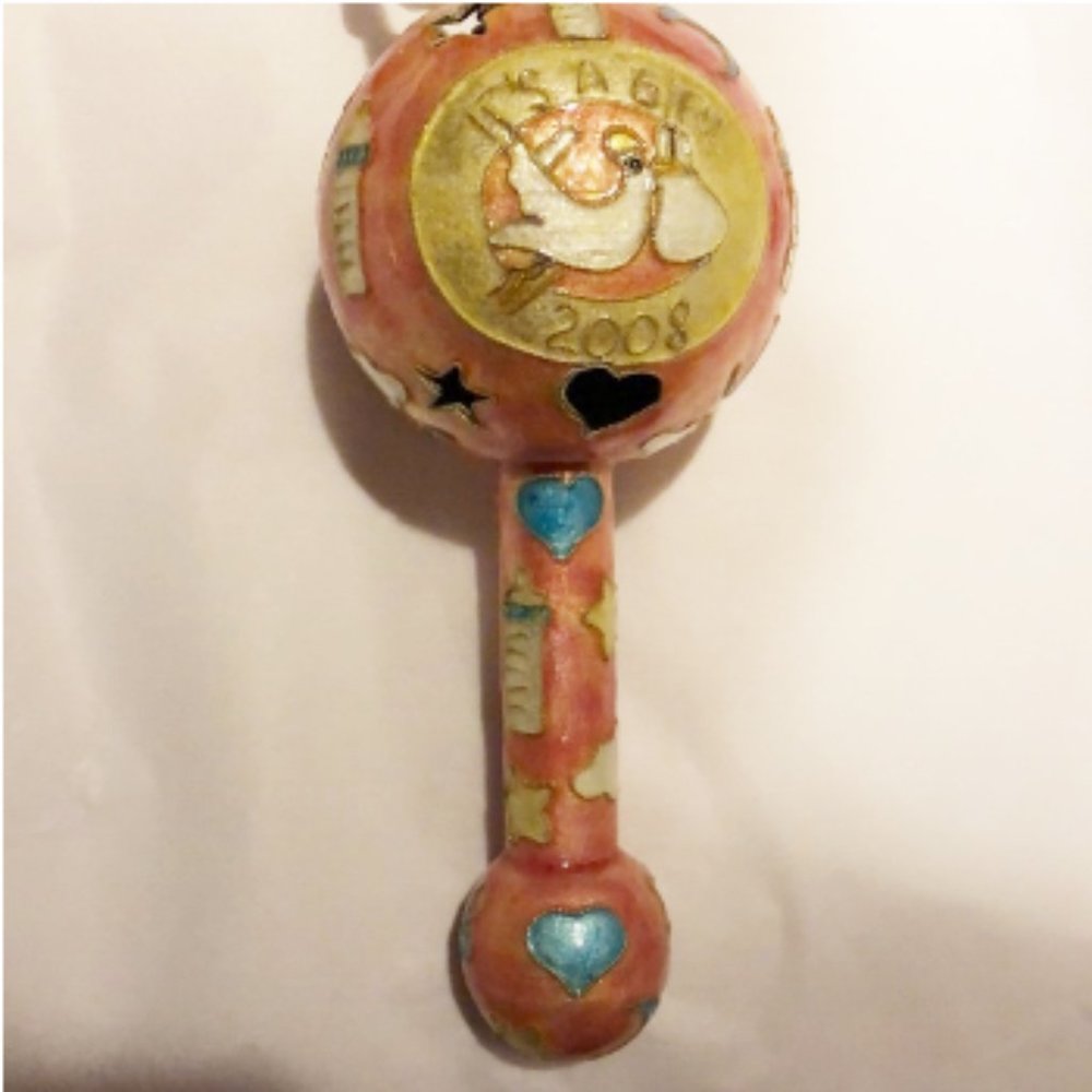 Ornament Collectible Cloisonné It’s A Girl Rattle 2008